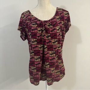 Axcess By Liz Claiborne Top Womens XL Pink Short Sleeve Peasant Blouse